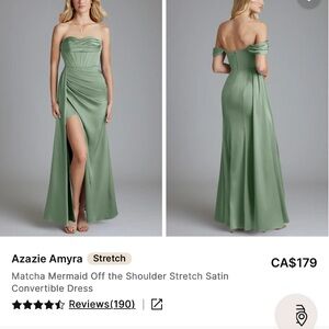Azazie Maxi Dress in Matcha Green Satin